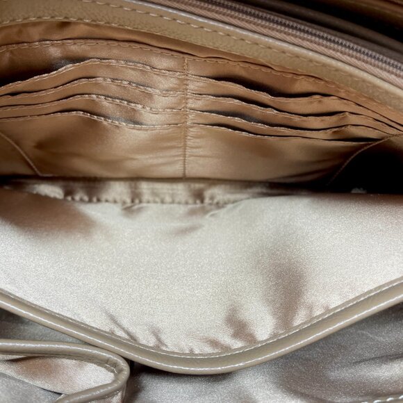 Joy & Iman Beige Pebble Split Leather Large Satchel Crossbody Handbag w/ Watch - Picture 14 of 16